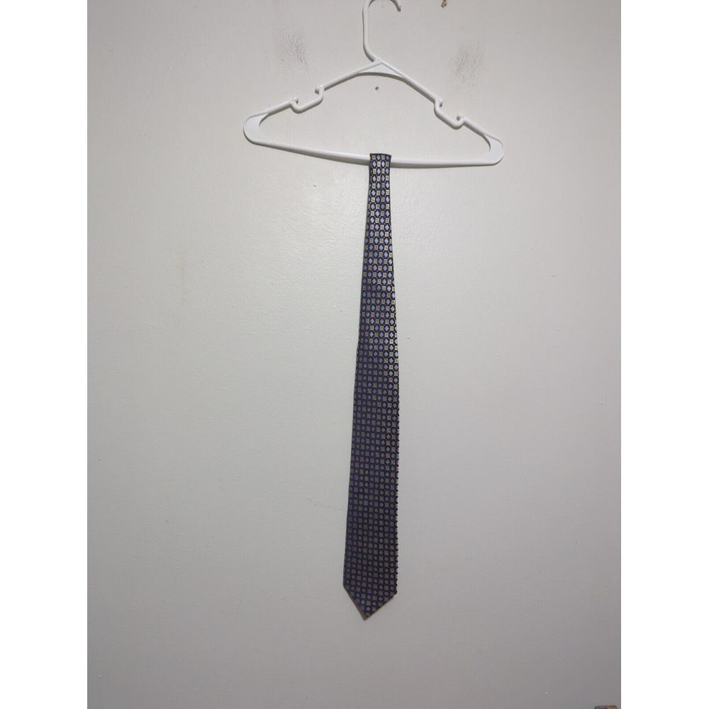 George Blue Gold Geometric‎ Checks Floral Diamond Mens Neck Tie Modern